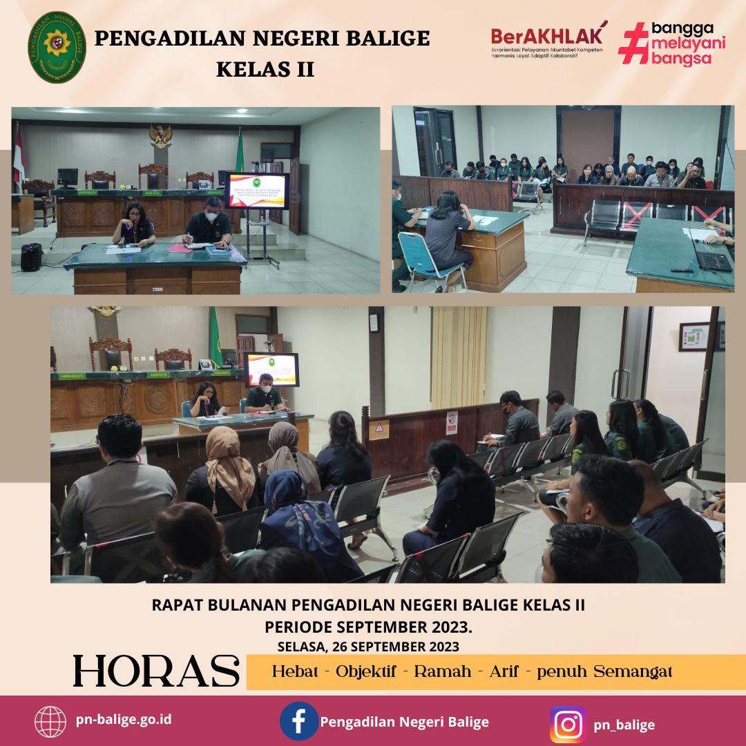 Rapat bulanan dan Pembinaan Hakim dan Aparatur Sipil Negara Pengadilan Negeri Balige periode September 2023